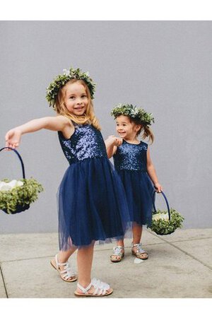 Ärmellos Tüll A-Line kurzes Blumenmädchenkleid mit Pailletten mit Blume - Bild 1