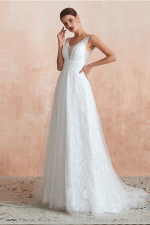 Abito da sposa sensuale splendente con perline a-line a terra v-scollo - Foto 2