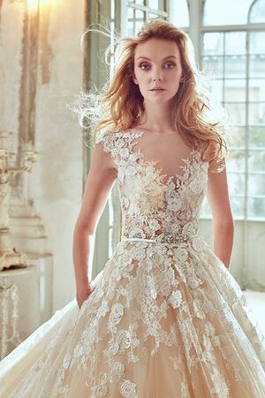 Robe de mariée humble plissage vintage de traîne longue au niveau de cou - Photo 3