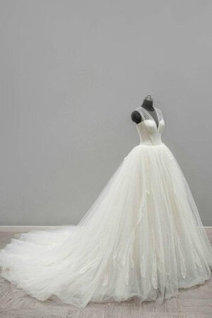 Robe de mariée en satin de mode de bal v encolure textile en tulle manche nulle - Photo 1