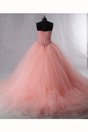 Geschichtes Perlenbesetztes Tüll Organza wadenlanges Quinceanera Kleid mit Rücken Schnürung - Bild 2