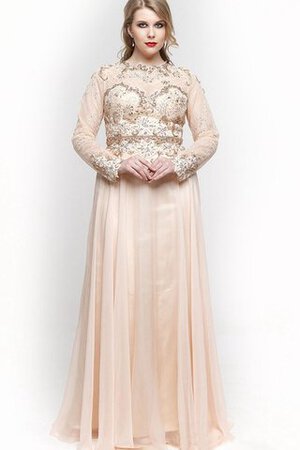 Chiffon Hoher Kragen Reißverschluss plissiertes normale Taille Ballkleid mit Perlen - Bild 1