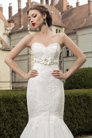 Abito da Sposa Cuore con Applique A Terra con Fiore Senza Maniche in Tulle - Foto 2