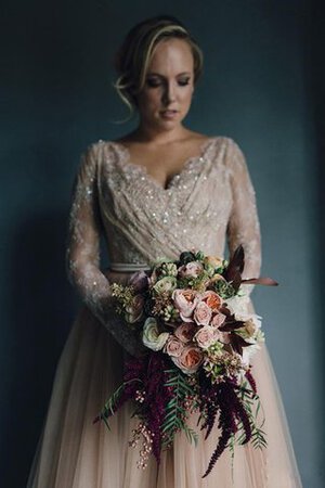 Abito da Sposa in Tulle Vintage Moderno A-Line in Pizzo con Piega - Foto 3