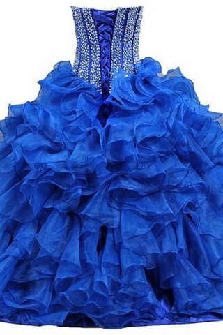 Ärmelloses normale Taille Organza Perlenbesetztes langes Quinceanera Kleid mit Bordüre - Bild 2