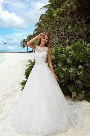 Abito da Sposa in Organza con Applique A-Line a Spiaggia Naturale A Terra - Foto 1