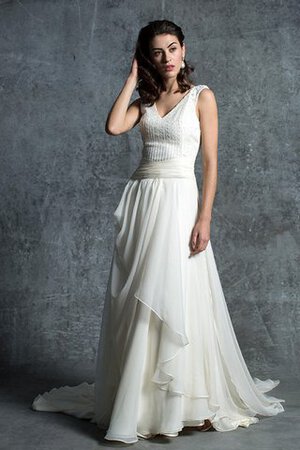 Robe de mariée charmeuse simple avec sans manches fermeutre eclair a-ligne - Photo 1