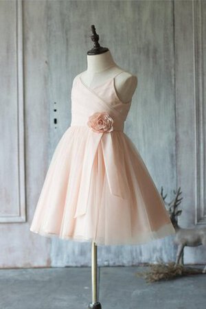 Robe de cortège enfant plissage de lotus en tulle manche nulle v encolure - Photo 3