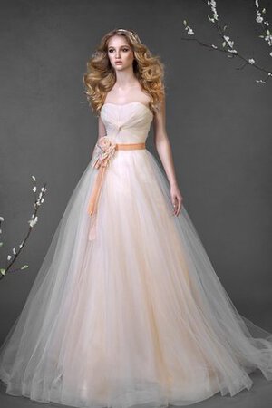 Robe de mariée textile en tulle jusqu'au sol de traîne moyenne a-ligne - Photo 1