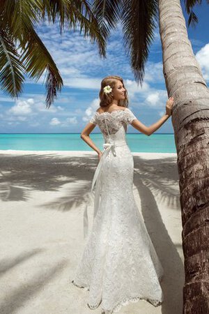 Abito da Sposa Barchetta Sirena Fuori dalla spalla Lungo con Applique con Nastro - Foto 3