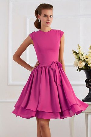 Hoher Kragen Ärmelloses Chiffon Brautjungfernkleid mit Gürtel mit Schleife - Bild 11