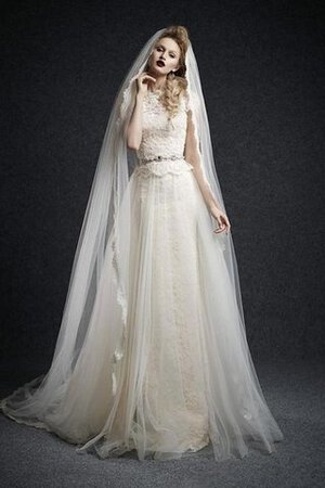 Abito da Sposa con Applique con Bottone Cappellino A-Line in Tulle con Perline - Foto 1