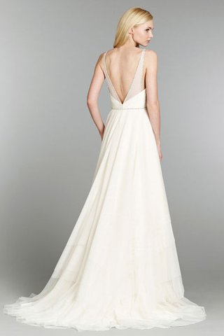 Abito da Sposa Conotta con Fiocco Profondo V-scollo A-Line in Chiffon Naturale - Foto 2