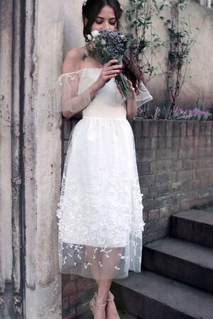 Abito da Sposa in pizzo in Tulle Fuori dalla spalla Naturale mini A-Line - Foto 1