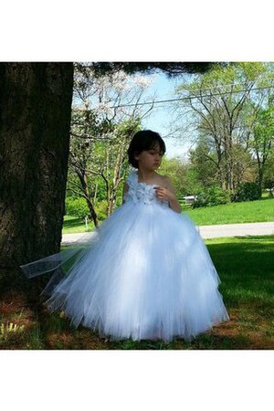 Robe de cortège enfant en tulle de lotus d'épaule asymétrique avec fleurs de mode de bal - Photo 3