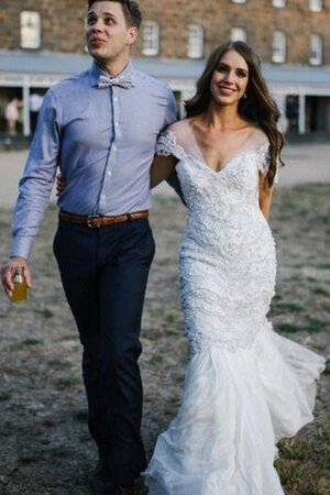 Vestido de Novia de Plisado de Apliques de Manga de Campana de Hasta el suelo - Foto 3