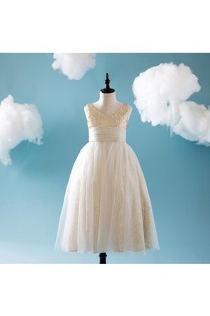 Robe de cortège enfant pailleté de lotus avec perle en tulle ruché - Photo 1