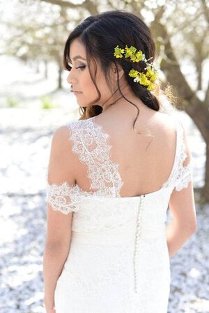 Robe de mariée naturel de lotus de traîne courte avec manche épeules enveloppants v encolure - Photo 4