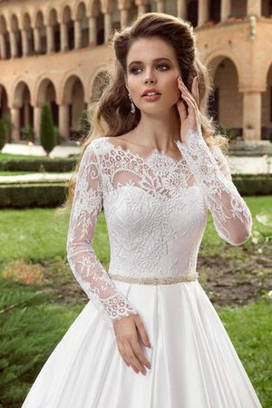 Abito da Sposa A Terra in Raso Spazzola Treno con Maniche Lunghe Elegante Vintage - Foto 2