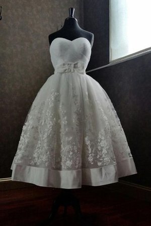 Robe de mariée vintage ruché avec zip decoration en fleur en organza - Photo 1