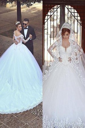 Clasico Vestido de Novia de Manga larga de Escote con Hombros caídos de Natural - Foto 1