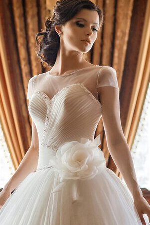 Robe de mariée naturel avec perle avec manche courte avec lacets entrecroisé - Photo 3