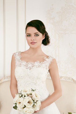 Abito da Sposa Senza Maniche con Applique con Fiore A-Line Naturale in Pizzo - Foto 2