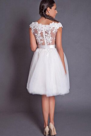 Abito da Sposa A-Line al ginocchio con Nastro Cappellino Semplice in pizzo - Foto 3