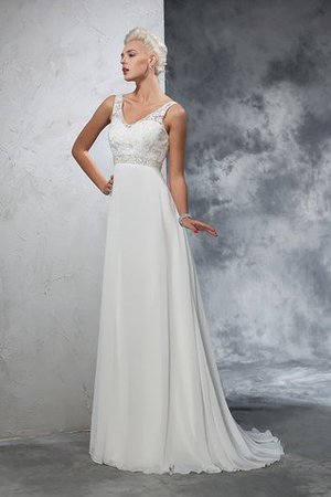 Abito da Sposa Vintage A-Line in Chiffon Coda A Strascico Corto V-Scollo - Foto 4