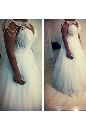 Robe de mariée vintage avec perle de traîne moyenne avec ruban ceinture en étoffe - Photo 2