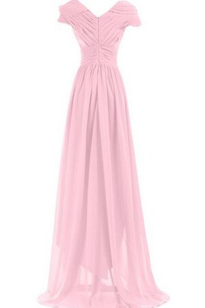 Robe demoiselle d'honneur ruché avec manche courte en chiffon v encolure avec zip - Photo 5