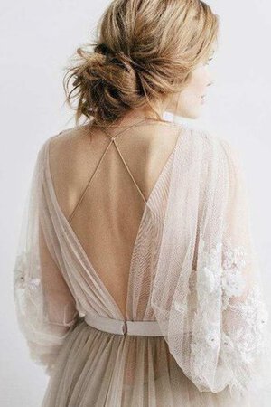 Robe de mariée plissage avec fleurs col en bateau textile en tulle avec manche longue - Photo 4