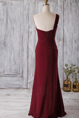 Robe demoiselle d'honneur ruché en chiffon manche nulle avec zip d'épaule asymétrique - Photo 4