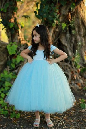 Robe de cortège enfant plissé encolure ronde avec manche courte en tulle arrivée au cheville - Photo 3