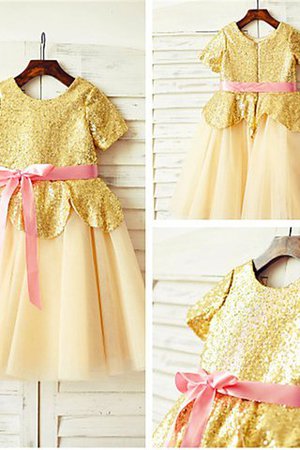 Robe de cortège enfant pailleté naturel a-ligne avec zip textile en tulle - Photo 1