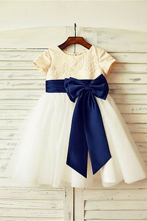 Robe de cortège enfant naturel en tulle avec nœud à boucle avec zip a-ligne - Photo 1