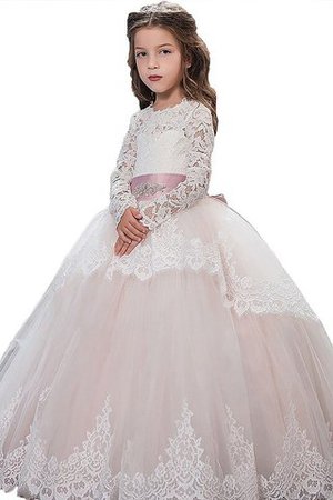 Robe de cortège enfant naturel avec fleurs de mode de bal col ras du cou en tulle - Photo 1