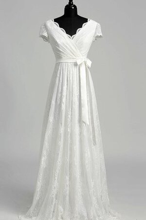 Reißverschluss Spitze stilvolles legeres Brautkleid mit Gürtel mit gekappten Ärmeln - Bild 2