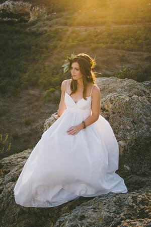 Abito da Sposa Naturale con Perline a riva Cerniera Senza Maniche Coda A Strascico Corto - Foto 5