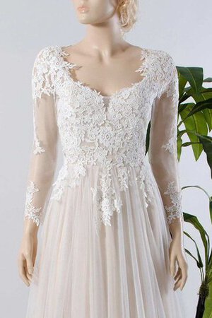Plissiertes Tüll V-Ausschnitt extravagantes Brautkleid mit Bordüre mit Applikation - Bild 3