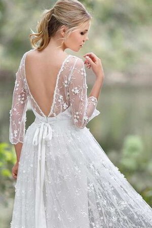 Abito da Sposa in pizzo con Fiore con Nastro A-Line in Pizzo A Terra - Foto 3