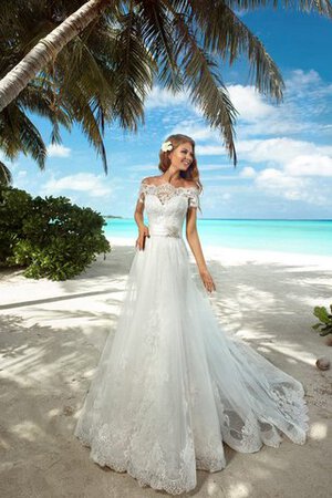 Robe de mariée long avec manche courte de traîne courte ceinture avec ruban - Photo 1