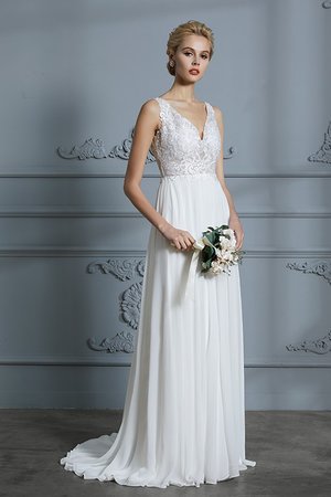 A-Line Spitze V-Ausschnitt Unverwechselbar Brautkleid mit Natürlicher Taille - Bild 5