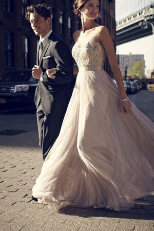 Abito da Ballo in Tulle con Nastro con Applique Senza Maniche con Perline con Fusciacca - Foto 1