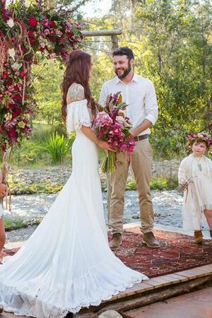 Abito da Sposa Moderno a Spiaggia Cerniera con Manica Corte Semplice Fuori dalla spalla - Foto 2