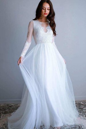 Robe de mariée festonné plissage de traîne courte a-ligne avec manche longue - Photo 5