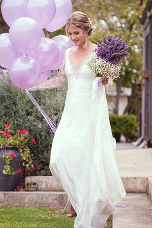 Abito da Sposa in pizzo Tondo con Maniche Lunghe sexy Schiena Nuda con Nastro - Foto 2