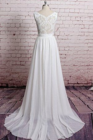 Abito da Sposa con Increspature A Terra Naturale Senza Maniche a riva in Chiffon - Foto 3