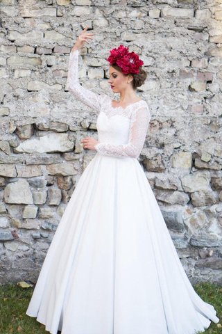 Abito da Sposa in Raso in pizzo Naturale A Terra A-Line con Maniche Lunghe - Foto 2