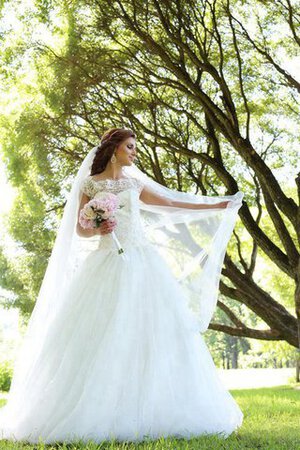 Abito da Sposa Naturale con Perline Allacciato Cappellino con Manica Corte Barchetta - Foto 1